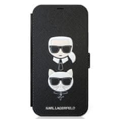 Karl Lagerfeld Karl Lagerfeld Booktype Saffiano Karl & Choupette Heads - etui za iPhone 12 mini (črn)