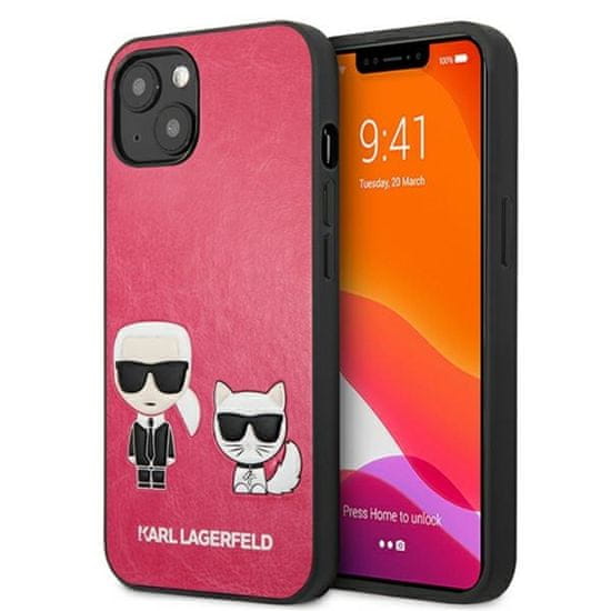 Karl Lagerfeld Karl Lagerfeld PU usnje z reliefom Karl &amp; Choupette - etui za iPhone 13 (fuksija)