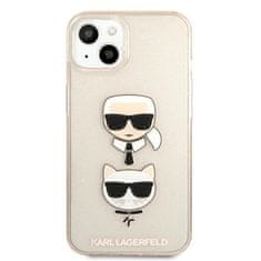 Karl Lagerfeld Karl Lagerfeld Glitter Karl &amp; Choupette Head - ovitek za iPhone 13 mini (zlat)