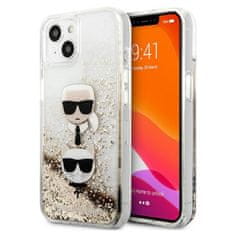 Karl Lagerfeld Karl Lagerfeld Liquid Glitter Karl &amp; Choupette Head - ovitek za iPhone 13 mini (zlat)