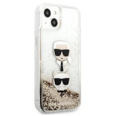 Karl Lagerfeld Karl Lagerfeld Liquid Glitter Karl &amp; Choupette Head - ovitek za iPhone 13 mini (zlat)