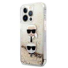 Karl Lagerfeld Karl Lagerfeld Liquid Glitter Karl &amp; Choupette Head - ohišje za iPhone 13 Pro Max (zlato)