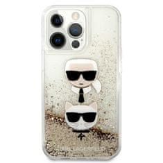 Karl Lagerfeld Karl Lagerfeld Liquid Glitter Karl &amp; Choupette Head - ohišje za iPhone 13 Pro Max (zlato)