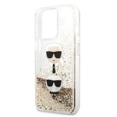 Karl Lagerfeld Karl Lagerfeld Liquid Glitter Karl &amp; Choupette Head - ohišje za iPhone 13 Pro Max (zlato)