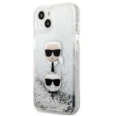 Karl Lagerfeld Karl Lagerfeld Liquid Glitter Karl &amp; Choupette Head - ovitek za iPhone 13 mini (srebrn)