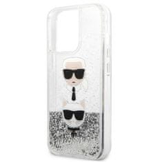 Karl Lagerfeld Karl Lagerfeld Liquid Glitter Karl &amp; Choupette Head - ohišje za iPhone 13 Pro (srebrno)