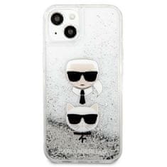 Karl Lagerfeld Karl Lagerfeld Liquid Glitter Karl &amp; Choupette Head - ovitek za iPhone 13 mini (srebrn)