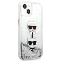 Karl Lagerfeld Karl Lagerfeld Liquid Glitter Karl &amp; Choupette Head - ovitek za iPhone 13 mini (srebrn)