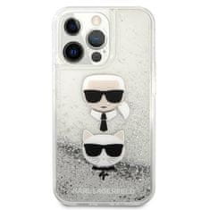 Karl Lagerfeld Karl Lagerfeld Liquid Glitter Karl &amp; Choupette Head - ohišje za iPhone 13 Pro Max (srebrno)