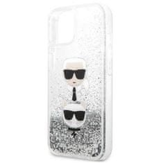 Karl Lagerfeld Karl Lagerfeld Liquid Glitter Karl &amp; Choupette Head - ovitek za iPhone 13 mini (srebrn)