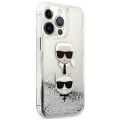 Karl Lagerfeld Karl Lagerfeld Liquid Glitter Karl &amp; Choupette Head - ohišje za iPhone 13 Pro Max (srebrno)