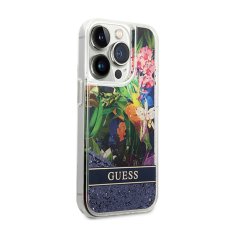 Guess Guess Liquid Glitter Flower - Ohišje za iPhone 14 Pro (modro)