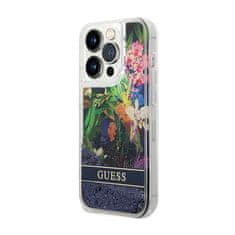 Guess Guess Liquid Glitter Flower - Ohišje za iPhone 14 Pro (modro)