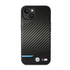 NEW BMW Leather Carbon Blue Line - Ohišje za iPhone 14 Plus (črno)