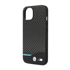 NEW BMW Leather Carbon Blue Line - Ohišje za iPhone 14 Plus (črno)