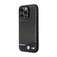 Bmw BMW Leather Carbon Blue Line - Ohišje za iPhone 14 Pro (črno)