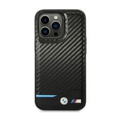 Bmw BMW Leather Carbon Blue Line - Ohišje za iPhone 14 Pro (črno)