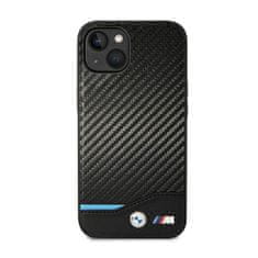 Bmw BMW Leather Carbon Blue Line - Ohišje za iPhone 14 (črno)