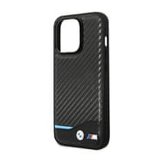 Bmw BMW Leather Carbon Blue Line - Ohišje za iPhone 14 Pro (črno)