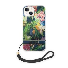 Guess Guess Flower Cord - Ohišje z vrvico za iPhone 14 Plus (modro)