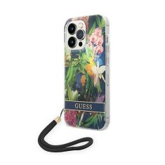 Guess Guess Flower Cord - Ohišje z vrvico za iPhone 14 Pro (modro)