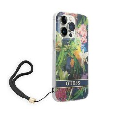 Guess Guess Flower Cord - Ohišje z vrvico za iPhone 14 Pro (modro)