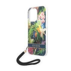 Guess Guess Flower Cord - Ohišje z vrvico za iPhone 14 Pro (modro)