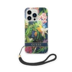 Guess Guess Flower Cord - Ohišje z vrvico za iPhone 14 Pro Max (modro)