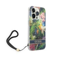 Guess Guess Flower Cord - Ohišje z vrvico za iPhone 14 Pro Max (modro)