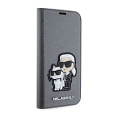 Karl Lagerfeld Karl Lagerfeld Booktype NFT Saffiano Karl & Choupette - ovitek za iPhone 14 (srebrn)