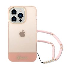 Guess Guess prozoren trak z biserom - ohišje za iPhone 14 Pro (roza)