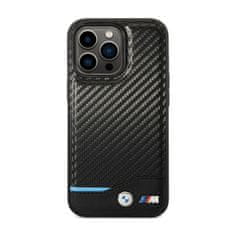 NEW BMW Leather Carbon Blue Line - Ohišje za iPhone 13 Pro (črno)