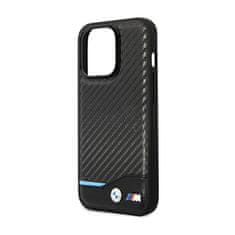 NEW BMW Leather Carbon Blue Line - Ohišje za iPhone 13 Pro (črno)