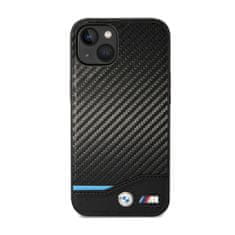 NEW BMW Leather Carbon Blue Line - Ohišje za iPhone 13 (črno)