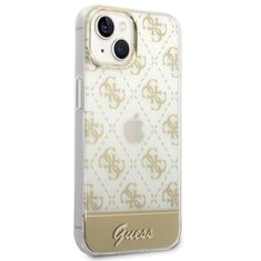 Guess Guess 4G Stripe Script Logo galvaniziran vzorec - Ohišje za iPhone 14 Plus (zlato)