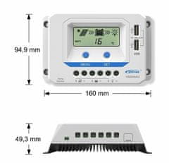 EPever Krmilnik VS2024AU solarni PWM, samodejno zaznavanje 12/24V, 20A