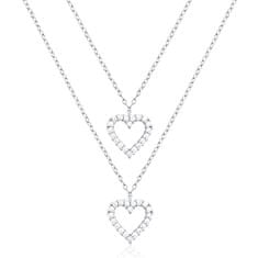 JVD Dvojna srebrna srčkana ogrlica s cirkoni SVLN0365X61BI45
