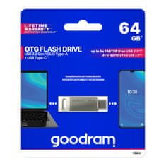 GoodRam Flash disk 64 GB dvojni USB 3.2 + USB-C OTG ODA3 srebrn