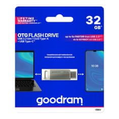 GoodRam Flash disk 32 GB dva USB 3.2 + USB-C OTG ODA3 srebrn