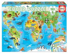 Educa Puzzle Zemljevid z živalmi sveta 150 kosov