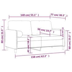 Vidaxl Kavč dvosed z okrasnimi blazinami črn 140 cm žamet