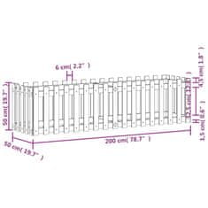 Vidaxl Vrtna visoka greda z ograjico 200x50x50 cm trdna borovina