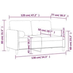 Vidaxl Kavč dvosed z okrasnimi blazinami temno siv 120 cm žamet