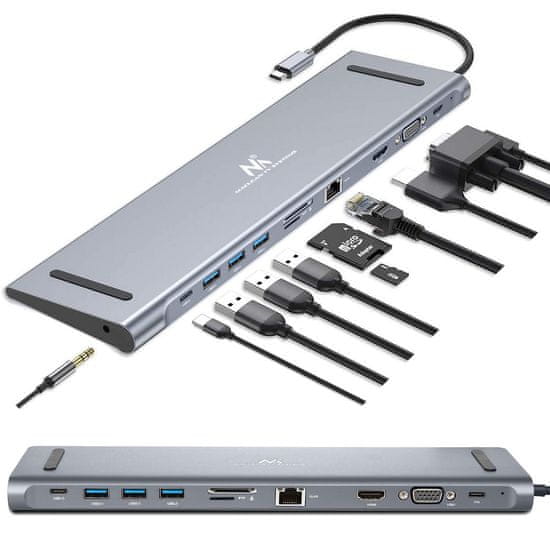 Maclean adapter hub docking station usb maclean, type-c - hdmi / usb 3.0 / usb-c / vga/ rj-45, aluminijasto ohišje, mctv-850