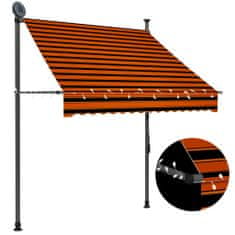 Vidaxl Ročno zložljiva tenda z LED lučkami 150 cm oranžna in rjava