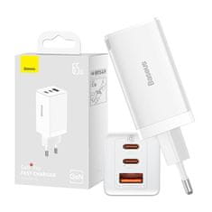 BASEUS Stenski polnilec Baseus GaN5 Pro 2xUSB-C + USB, 65W (bela)