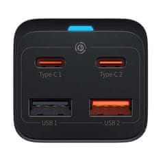 BASEUS GaN3 Pro omrežni polnilnik, 2x USB-C, 2x USB, 65 W (črn)