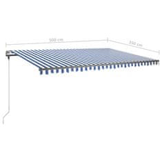 Vidaxl Ročna zložljiva tenda z LED lučkami 500x350 cm modra in bela