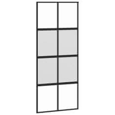 Vidaxl Drsna vrata črna 90x205 cm kaljeno steklo in aluminij