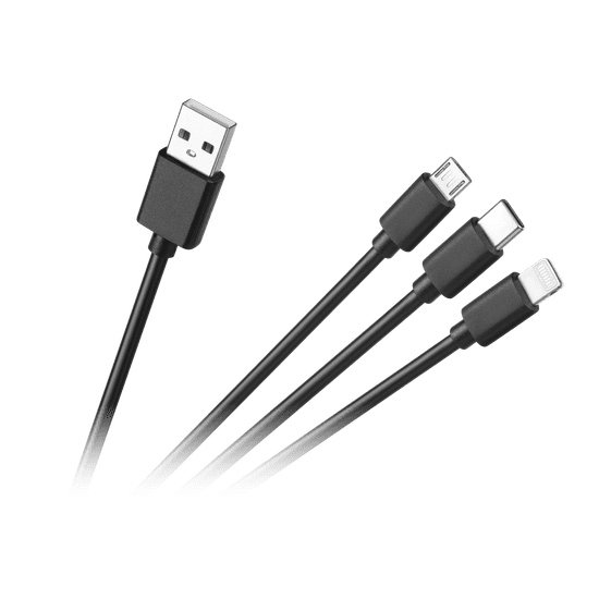 Cabletech priključni kabel 3v1, usb a - micro/c/lightning 1,2 m